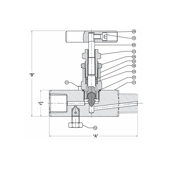 GV-MF4SS  válvula de aguja para manómetro  acero inoxidable  6 000 psi  1/2"