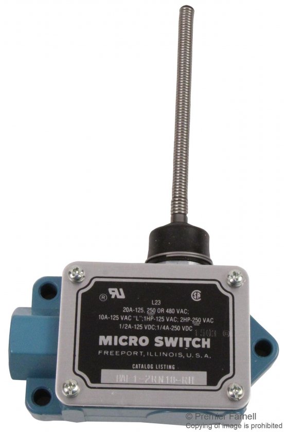 BAF1-2RN18-RH Interruptor en caja de alta capacidad, Series BAF/DTF MICRO SWITCH, actuador con palanca oscilante