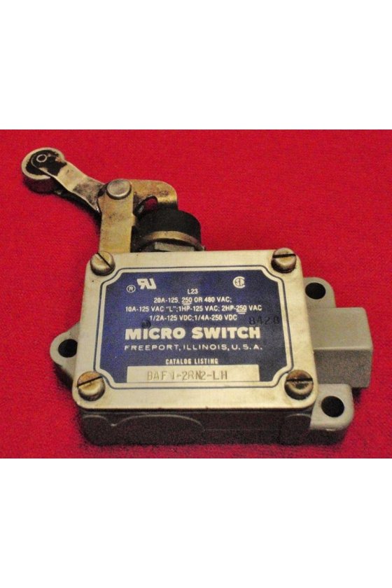 BAF1-2RN2-LH Interruptor en caja de alta capacidad, Series BAF/DTF MICRO SWITCH, Actuador de brazo con rodillo superior