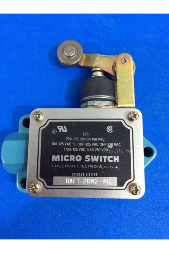 BAF1-2RN2-RH Interruptor en caja de alta capacidad, Series BAF/DTF MICRO SWITCH, Actuador de brazo con rodillo superior