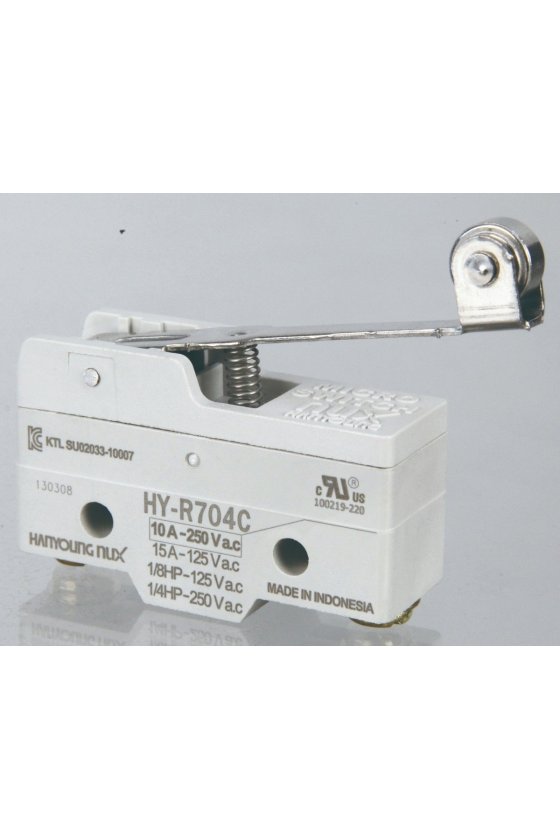 Micro Switch básico con palanca larga y rodillo 1NA+1NC 10amp 250vca HY-R704C