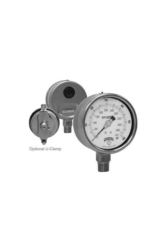 PFP640ZRR1R3 vacuometro en agua caratula de 4" conexión inferior de 1/4" rango de 30” Hg Vac con puntero estabilizador