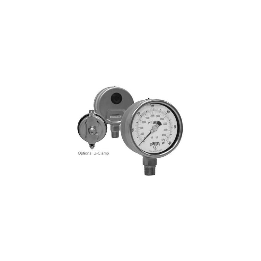 PFP657ZRR1R3 manómetro caratula de 4" conexión inferior de 1/2" rango de 0/30 psi con puntero estabilizador